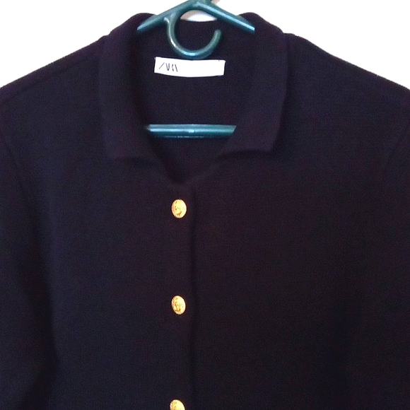 Zara Women's Navy Nautical Style Cardigan with Gold Buttons Size XL - Picture 3 of 10
